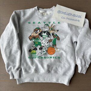 Vintage Seattle Supersonics Taz Looney Tunes Basketball Crewneck Sweatshirt